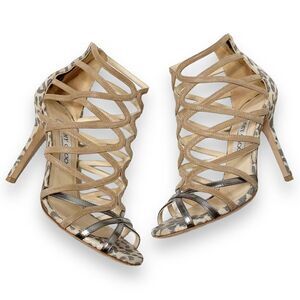 Jimmy Choo Fiesta Leopard-Print Caged Sandal, Nude Metallic Shimmer Women’s - 36
